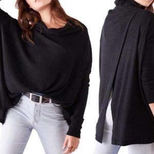 NWT Free People Waffle Knit Thermal Split
Back Cowl Neck Sweater Black Medium